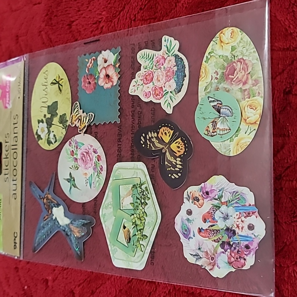 Crafter’s Square Glitter 3D Stickers Spring Flowers, HummingBirds and Butterfli…